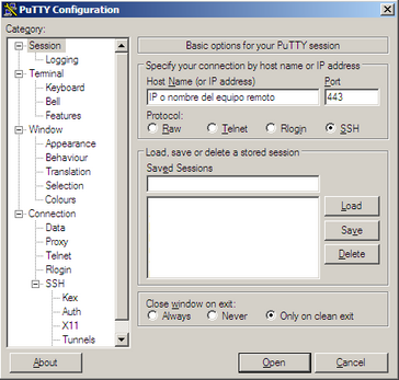 Configuración putty puerto 443